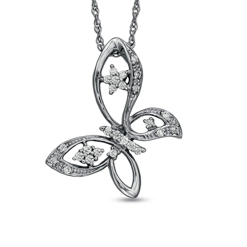 0.13 CT. T.W. Natural Diamond Tilted Butterfly with Star Wings Pendant in Sterling Silver
