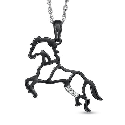 Natural Diamond Accent Stallion Horse Pendant in Black Rhodium Sterling Silver