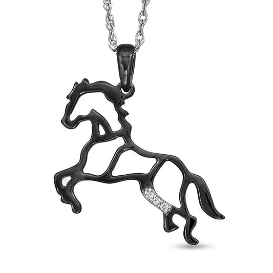 Natural Diamond Accent Stallion Horse Pendant in Black Rhodium Sterling Silver