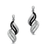 0.5 CT. T.W. Enhanced Black and White Diamond Wave Drop Earrings in Sterling Silver