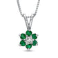 Emerald and Natural Diamond Accent Flower Pendant in 14K White Gold