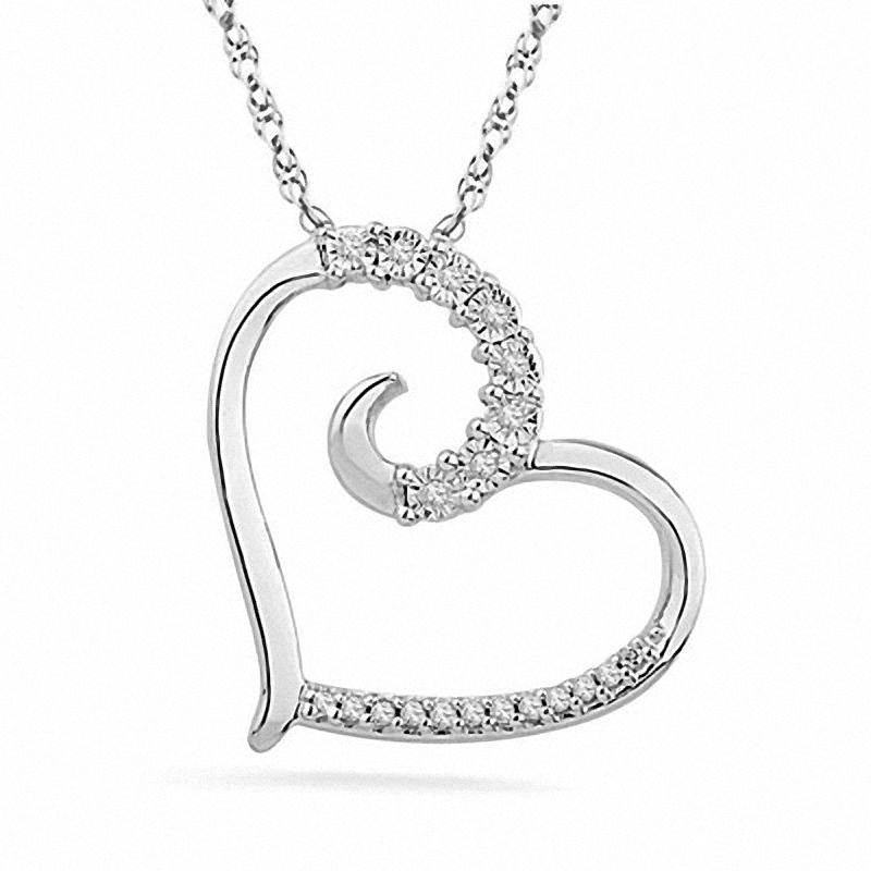0.05 CT. T.W. Natural Diamond Swirl Heart Pendant in Sterling Silver