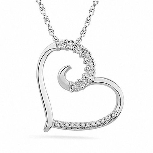 0.05 CT. T.W. Natural Diamond Swirl Heart Pendant in Sterling Silver