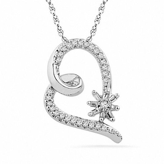0.2 CT. T.W. Round and Baguette Natural Diamond Heart Star Pendant in Sterling Silver