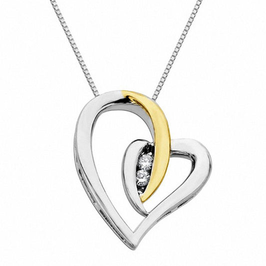 Natural Diamond Accent Heart-Shaped Pendant in Sterling Silver and 14K Gold