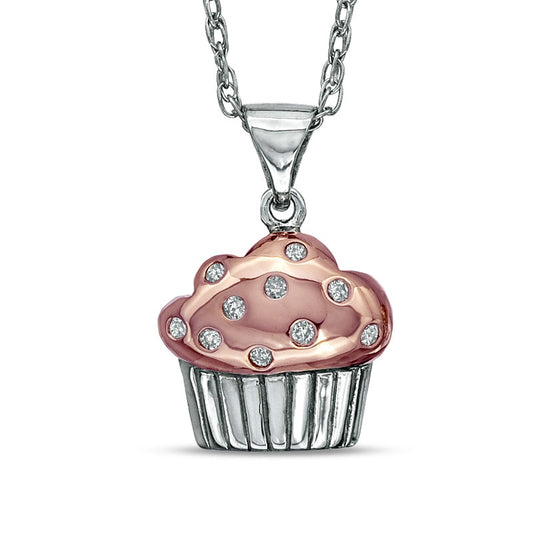Natural Diamond Accent Cupcake Pendant in Sterling Silver with 18K Rose Gold Plate