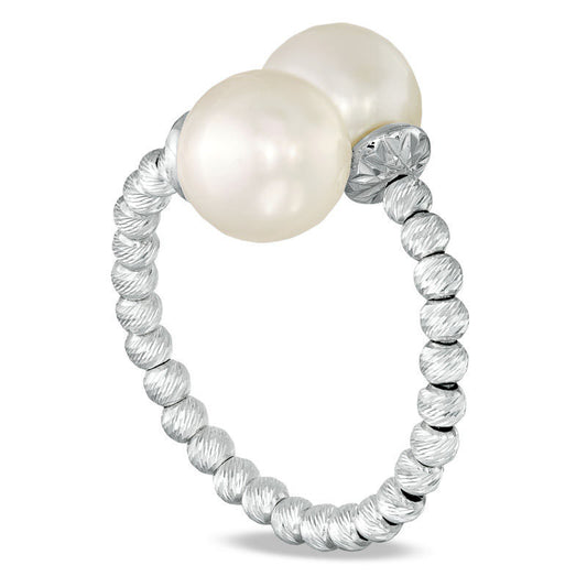 8.5 - 9.0mm Cultured Freshwater Pearl and Brilliance Bead Bypass Ring in Sterling Silver - Size 7.0