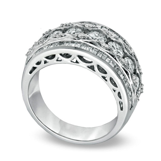 2.0 CT. T.W. Round and Baguette Natural Diamond Anniversary Band in Solid 14K White Gold