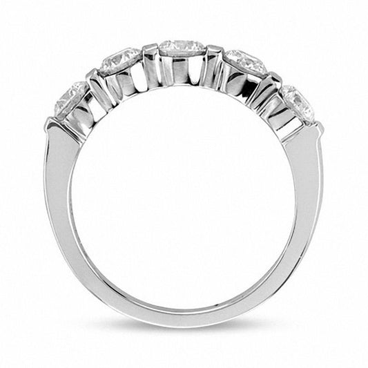 0.25 CT. T.W. Natural Diamond Five Stone Bar-Set Anniversary Band in Solid 14K White Gold