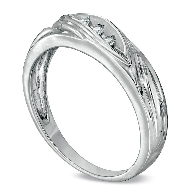 Men's 0.10 CT. T.W. Natural Diamond Three Stone Slant Band in Solid 10K White Gold