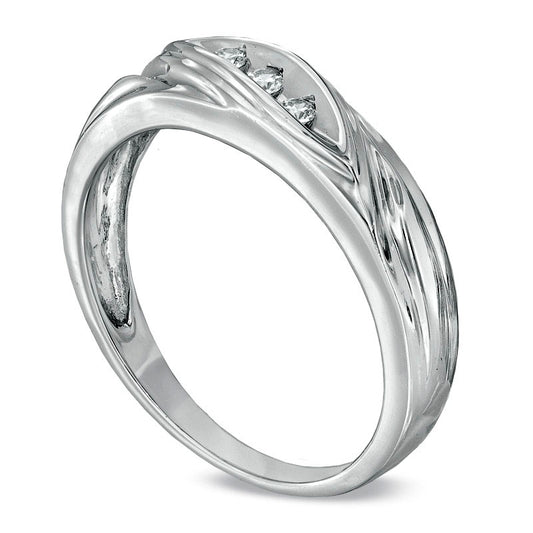 Men's 0.10 CT. T.W. Natural Diamond Three Stone Slant Band in Solid 10K White Gold