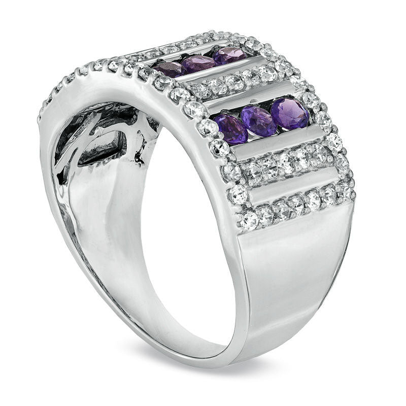 Amethyst and 0.63 CT. T.W. Natural Diamond Triple Row Ring in Sterling Silver