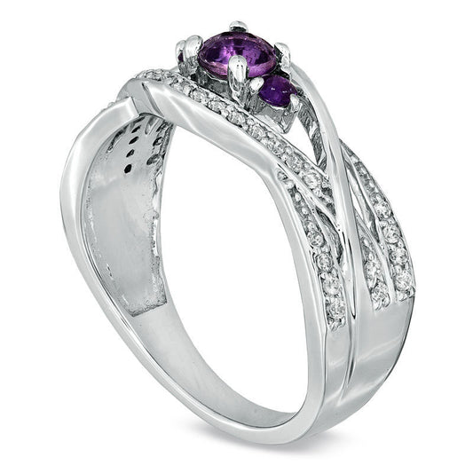 Amethyst and 0.20 CT. T.W. Natural Diamond Split Shank Wave Ring in Sterling Silver