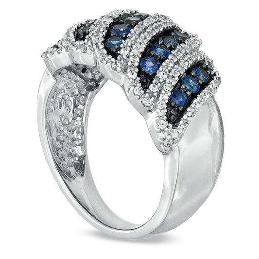 Blue Sapphire and 0.33 CT. T.W. Natural Diamond Band in Sterling Silver