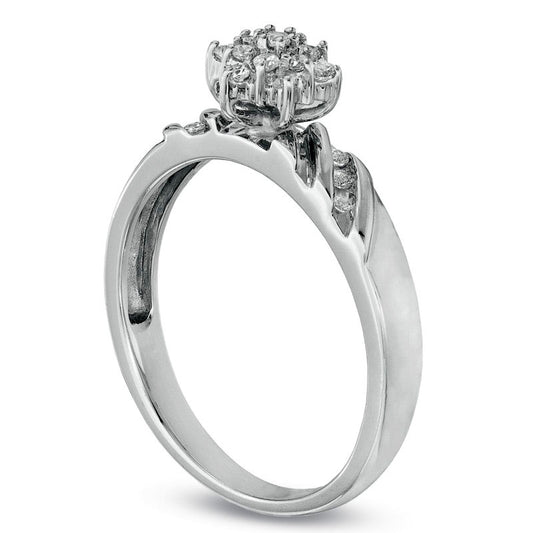 0.20 CT. T.W. Natural Diamond Cluster Engagement Ring in Solid 10K White Gold