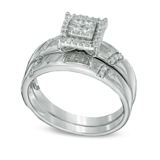 0.20 CT. T.W. Natural Diamond Square Frame Bridal Engagement Ring Set in Solid 10K White Gold