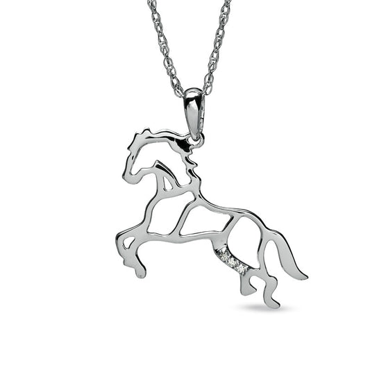 Natural Diamond Accent Stallion Horse Pendant in Sterling Silver