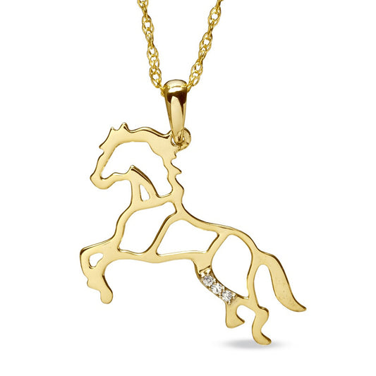 0.05 CT. T.W. Natural Diamond Stallion Horse Pendant in Yellow IP Sterling Silver