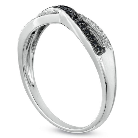 0.10 CT. T.W. Enhanced Black and White Natural Diamond Crossover Band in Sterling Silver