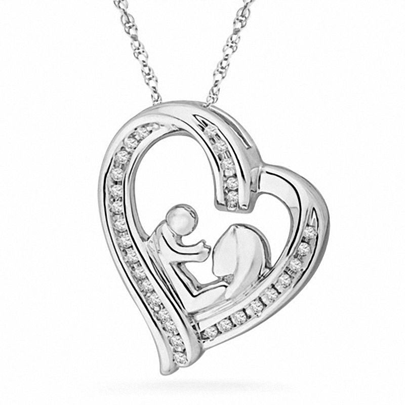 0.13 CT. T.W. Natural Diamond Motherly Love Heart Pendant in Sterling Silver
