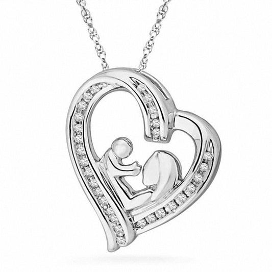 0.13 CT. T.W. Natural Diamond Motherly Love Heart Pendant in Sterling Silver