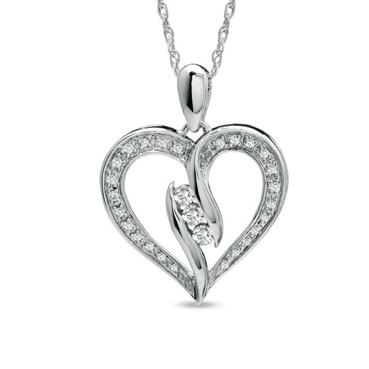 0.2 CT. T.W. Natural Diamond Three Stone Bypass Heart Pendant in Sterling Silver