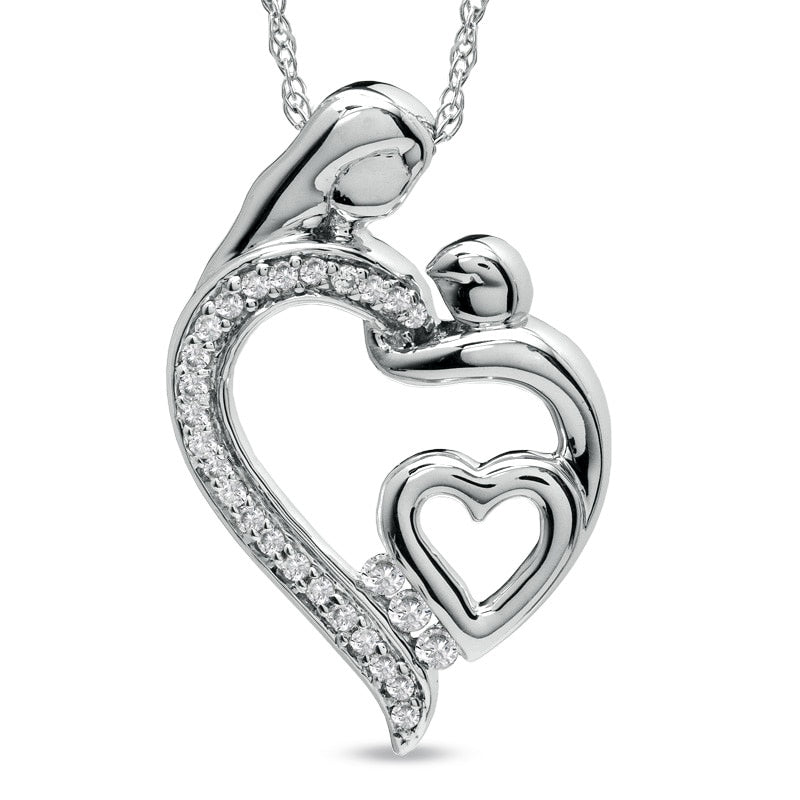 0.13 CT. T.W. Natural Diamond Motherly Love Double Heart Pendant in Sterling Silver