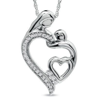 0.13 CT. T.W. Natural Diamond Motherly Love Double Heart Pendant in Sterling Silver