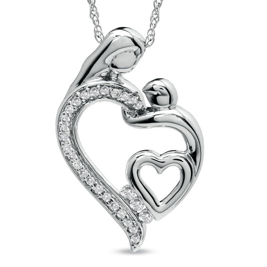 0.13 CT. T.W. Natural Diamond Motherly Love Double Heart Pendant in Sterling Silver