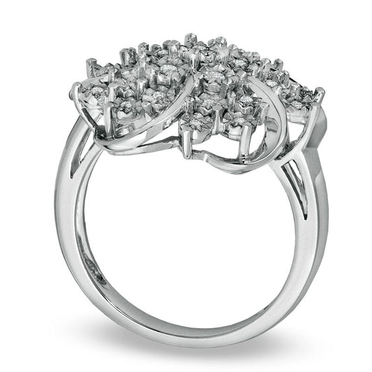 0.13 CT. T.W. Natural Diamond Star Flower Ring in Sterling Silver