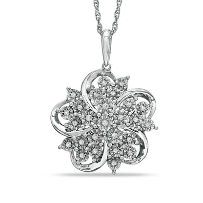 0.14 CT. T.W. Natural Diamond Star Flower Pendant in Sterling Silver