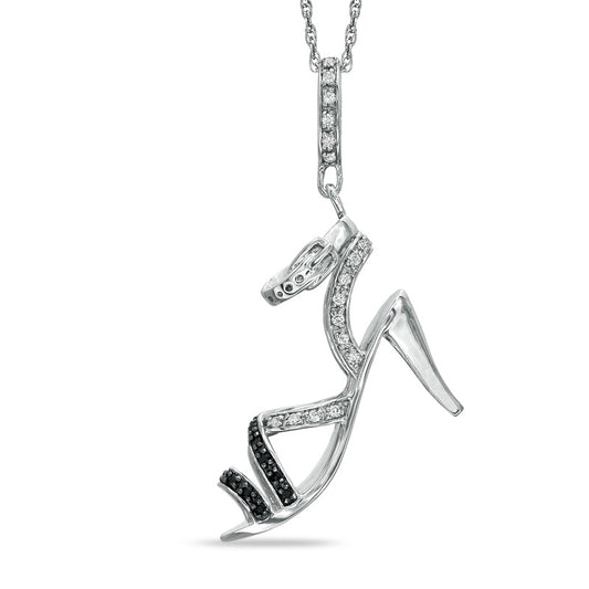 0.14 CT. T.W. Enhanced Black and White Natural Diamond Stiletto Sandal Pendant in Sterling Silver