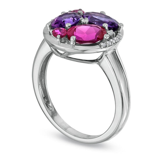 Oval Amethyst, Lab-Created Ruby and White Sapphire Ring in Sterling Silver
