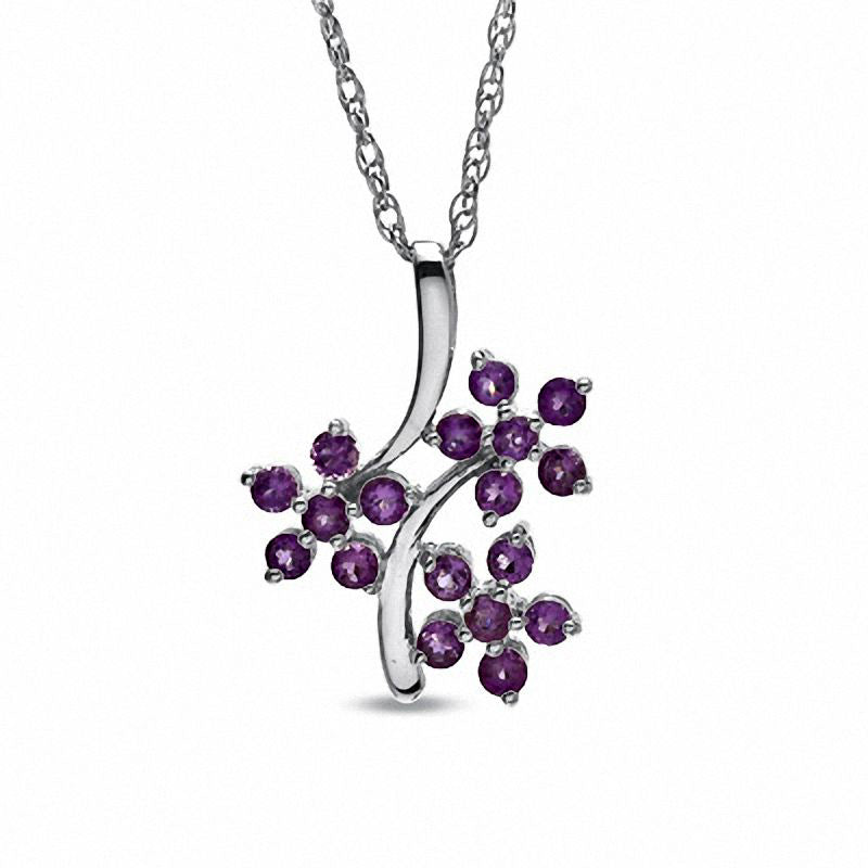 Amethyst Flower Pendant in Sterling Silver