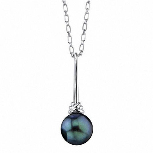 8.0mm Dyed Black Cultured Akoya Pearl Pendant in Sterling Silver - 17"