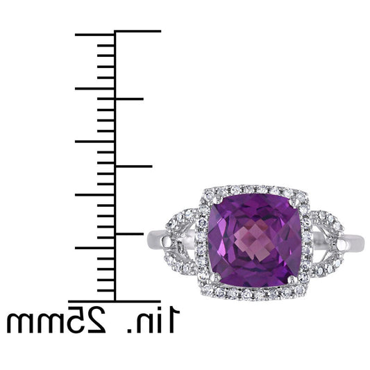 Cushion-Cut Lab-Created Alexandrite and 0.20 CT. T.W. Diamond Frame Ring in Solid 10K White Gold