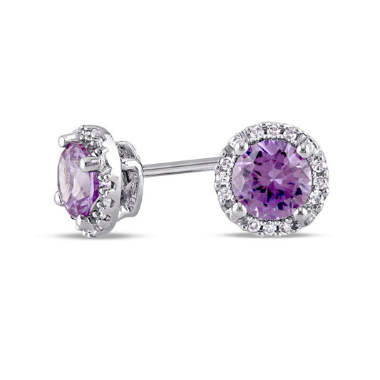 5.0mm Lab-Created Alexandrite and Diamond Accent Frame Stud Earrings in 10K White Gold