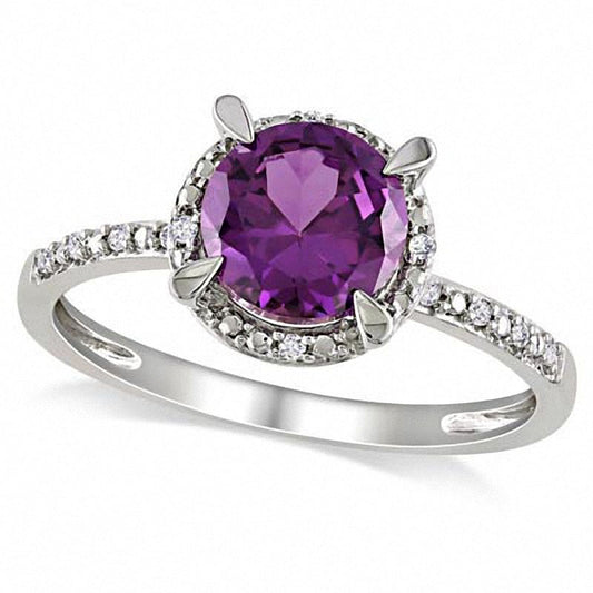 7.0mm Lab-Created Alexandrite and Diamond Accent Frame Engagement Ring in Solid 10K White Gold