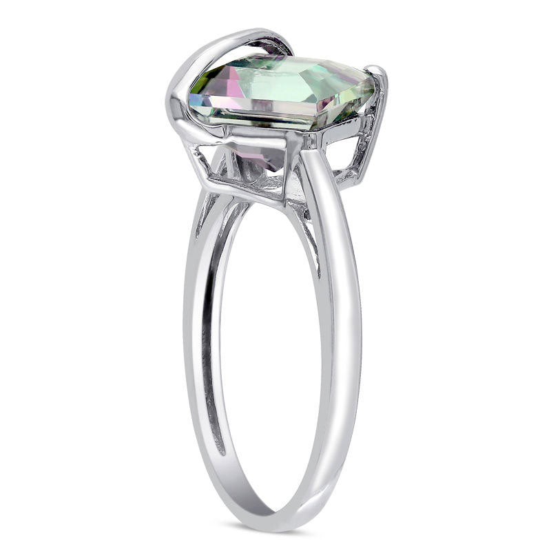 Princess-Cut Rainbow Green Topaz Overlay Ring in Solid 10K White Gold