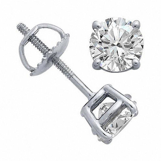 1.38 CT. T.W. Certified Diamond Solitaire Stud Earrings in 18K White Gold (I/SI2)
