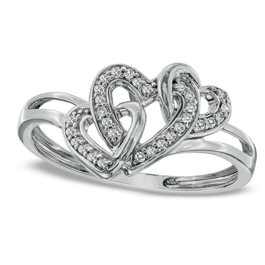 0.10 CT. T.W. Natural Diamond Triple Heart Promise Ring in Sterling Silver