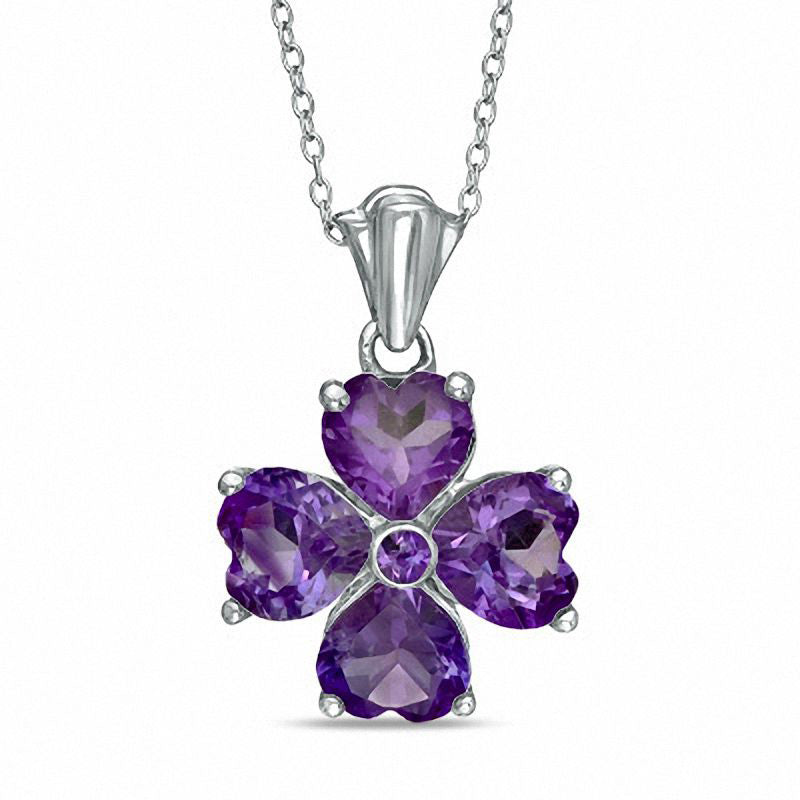 Heart-Shaped Amethyst Clover Pendant in Sterling Silver