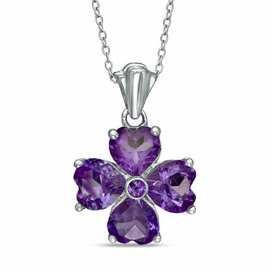 Heart-Shaped Amethyst Clover Pendant in Sterling Silver