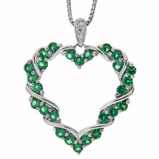 Lab-Created Emerald and White Sapphire Heart Pendant in Sterling Silver