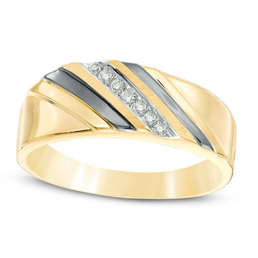 Men's Natural Diamond Accent Slant Wedding Band in Solid 10K Yellow Gold