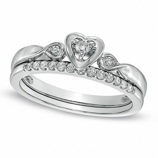 0.20 CT. T.W. Natural Diamond Heart-Shaped Bridal Engagement Ring Set in Solid 10K White Gold