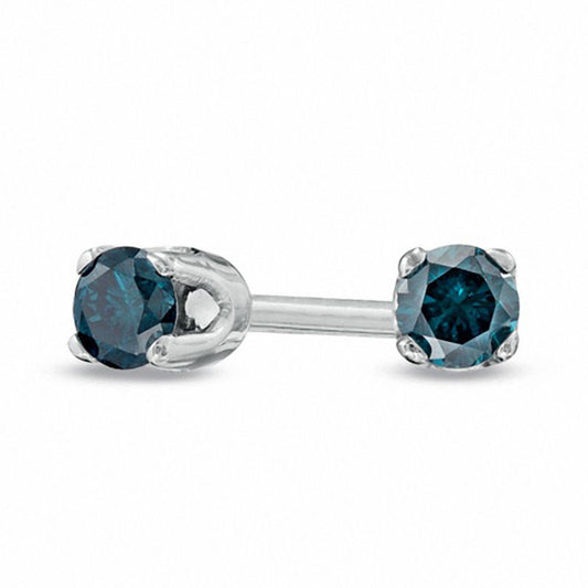 Enhanced Blue Diamond Accent Solitaire Stud Earrings in 14K White Gold
