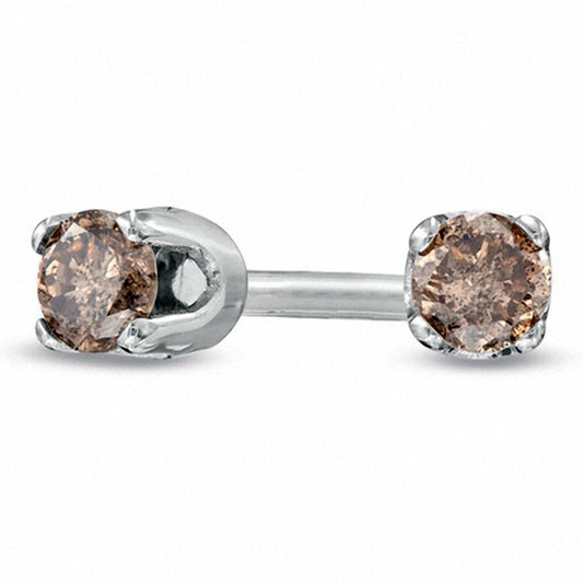 0.1 CT. T.W. Champagne Diamond Solitaire Stud Earrings in 14K White Gold