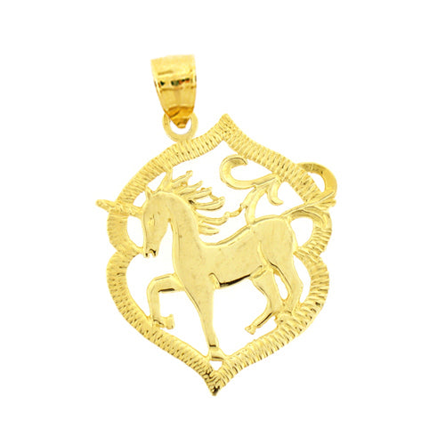 14K Gold 20MM Unicorn Pendant