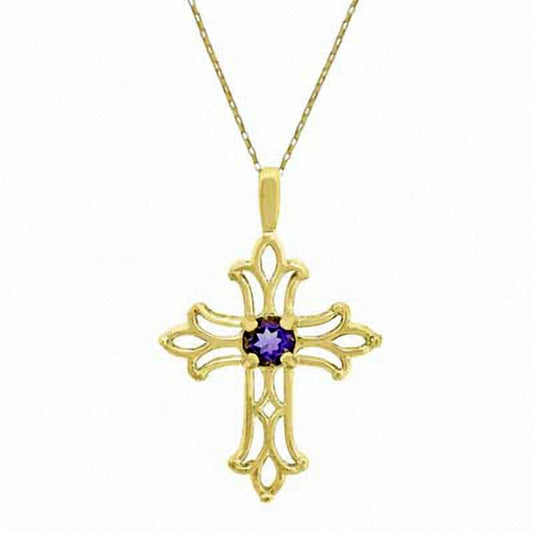 Amethyst Birthstone Cross Pendant in 10K Yellow Gold